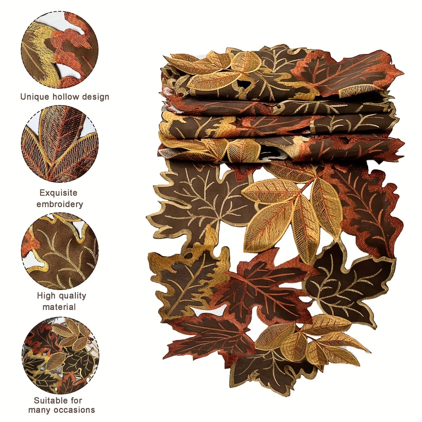 Rustic Maple Leaf Embroidered Table Runner