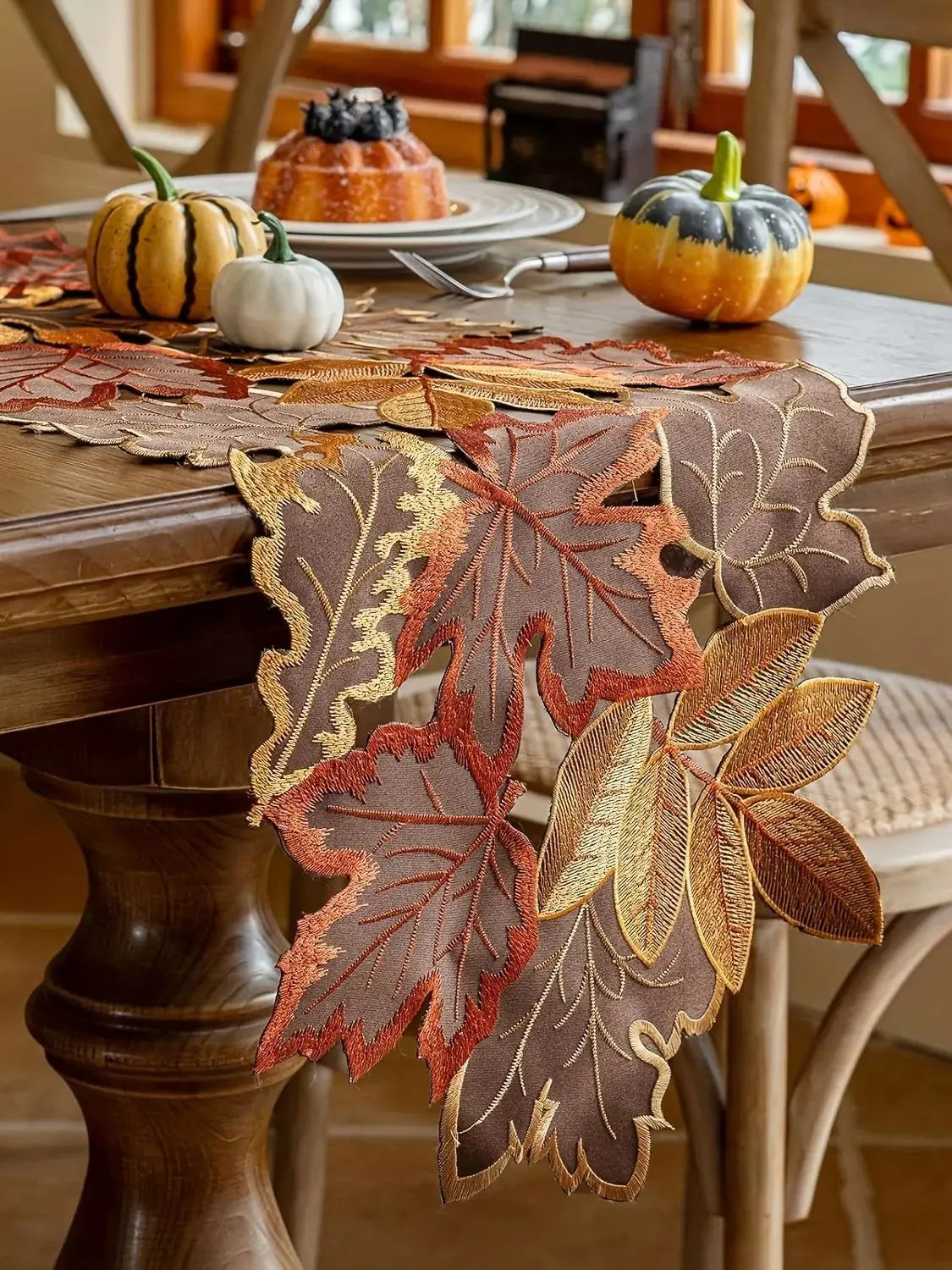 Rustic Maple Leaf Embroidered Table Runner