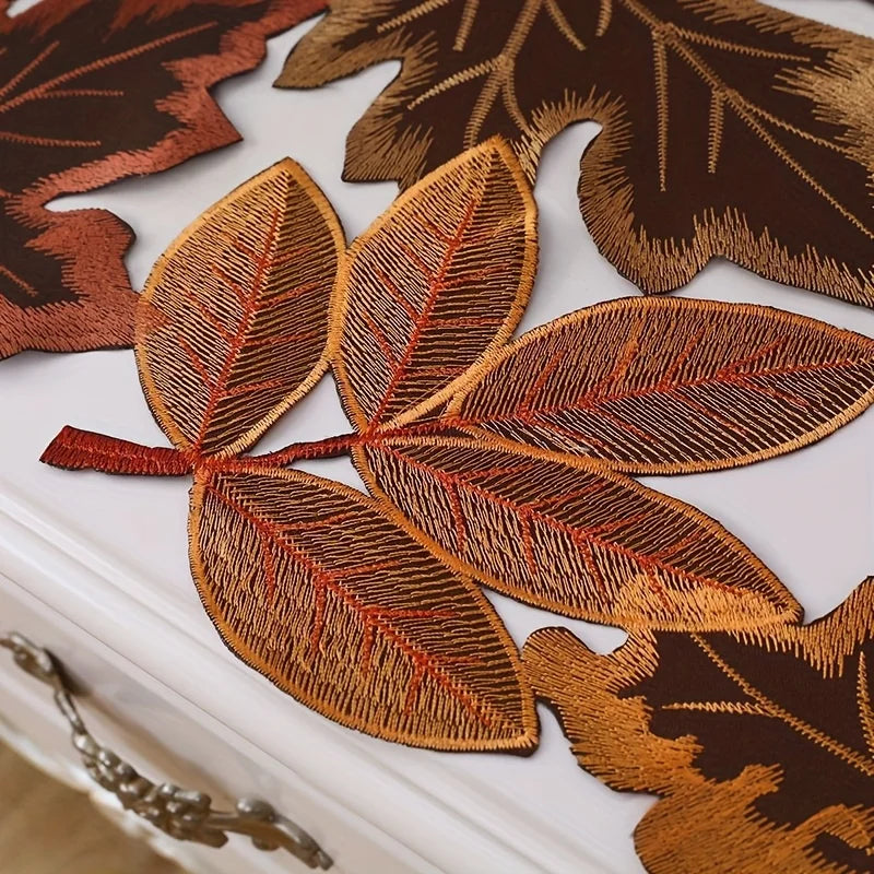 Rustic Maple Leaf Embroidered Table Runner
