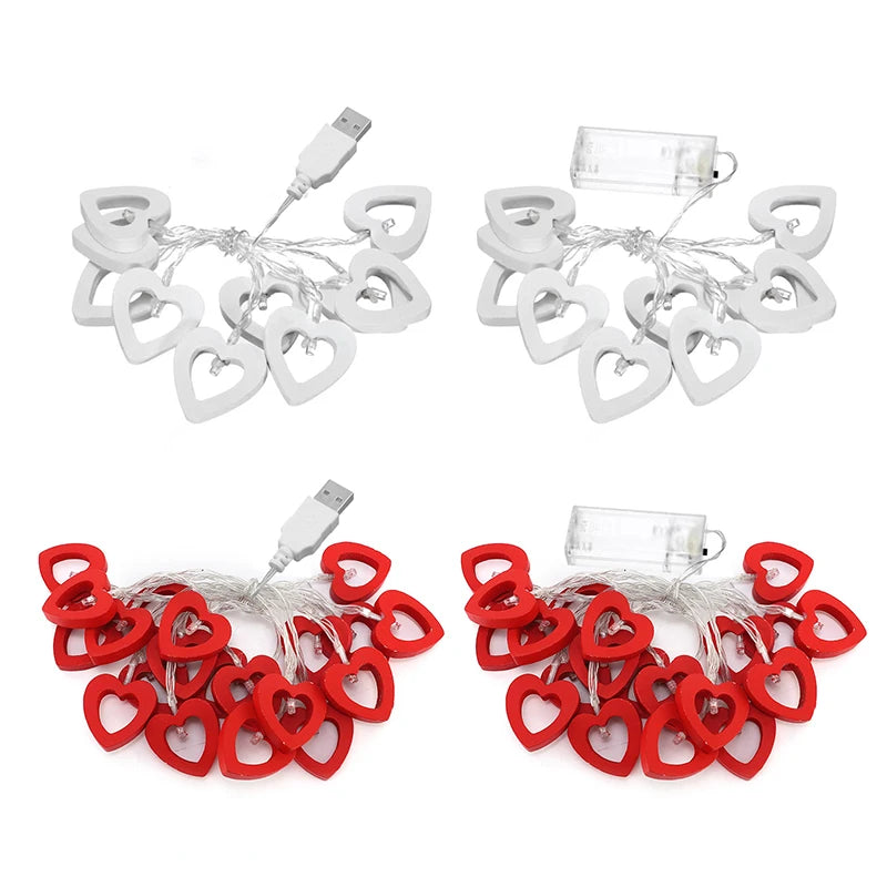 LED Wooden Heart String Lights