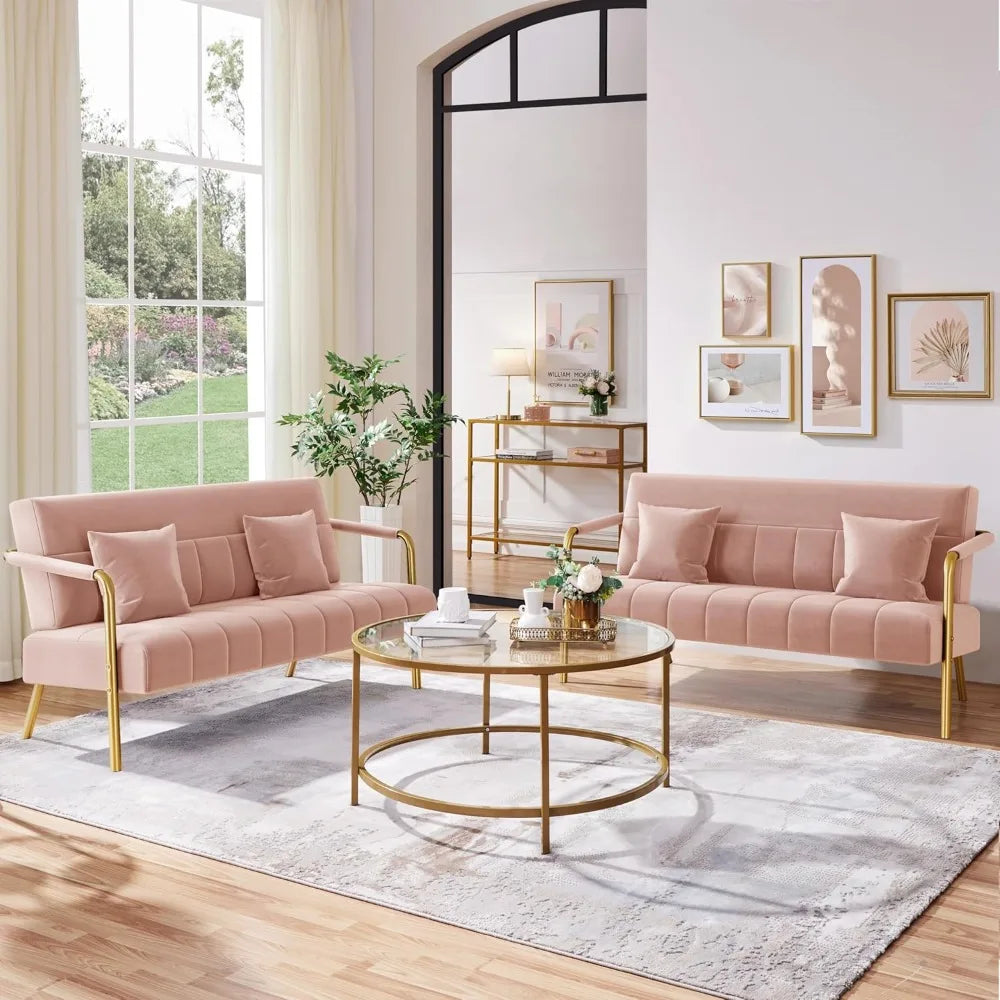 Living room pink sofas