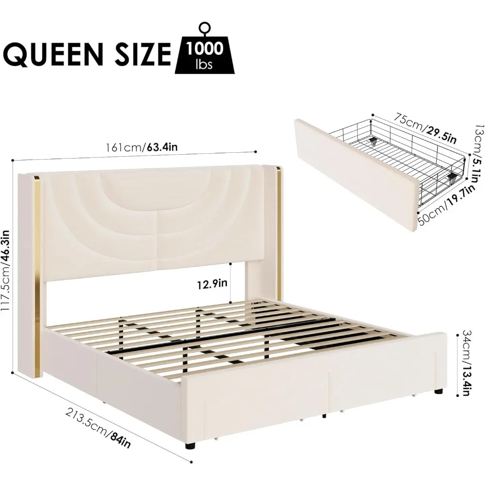 Contemporary LED Queen Bed Frame