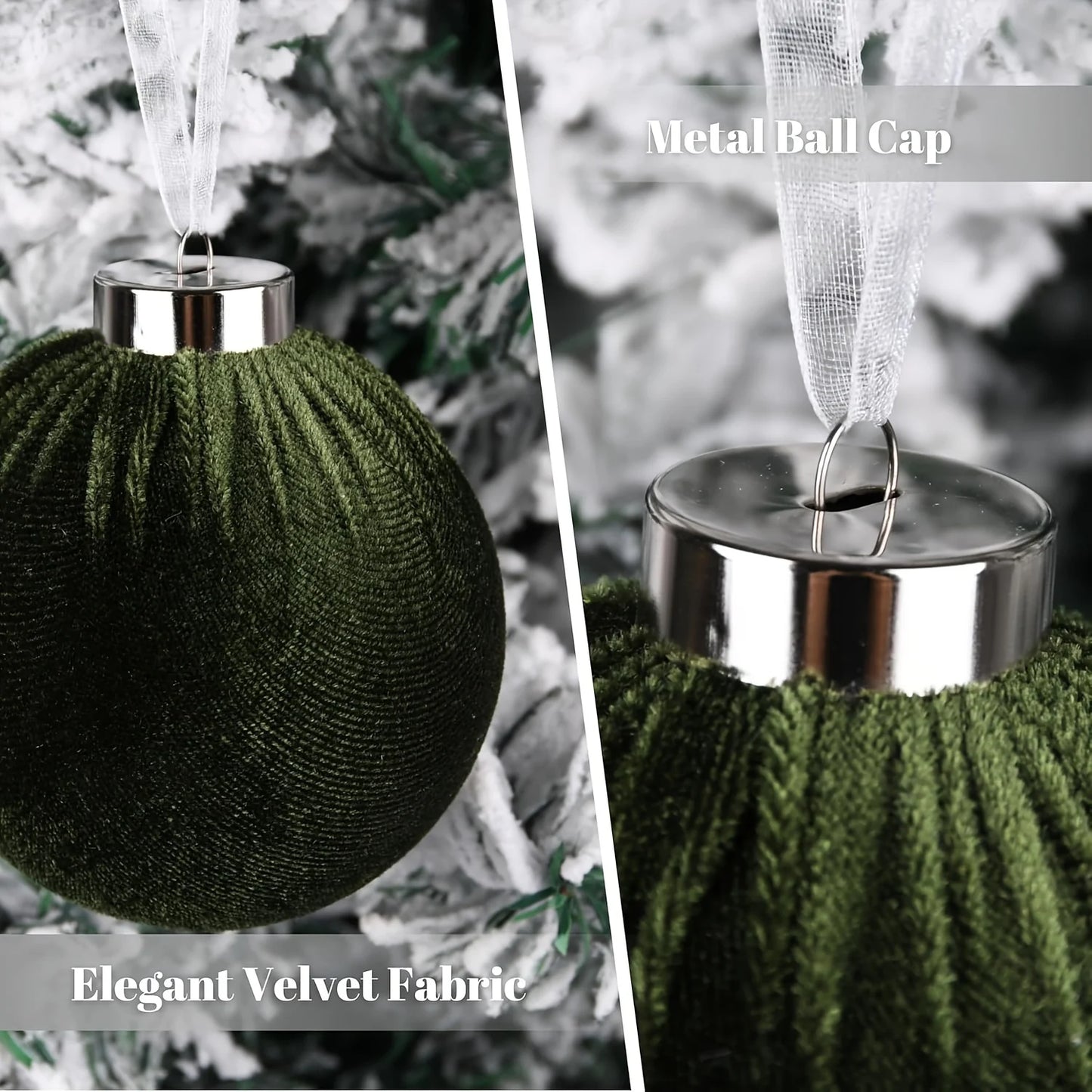 Green velvet ornament with metal ball cap 