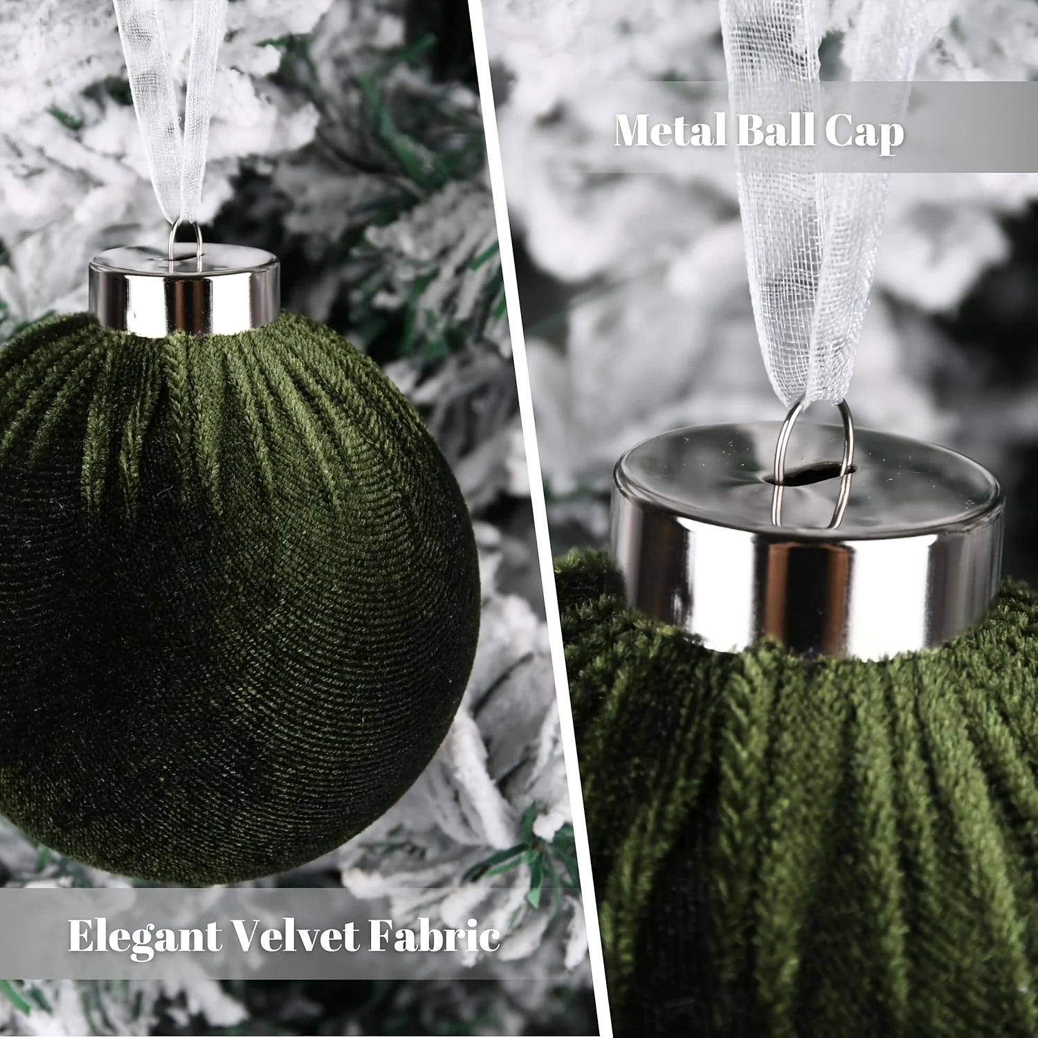 Green velvet ornament with metal ball cap 