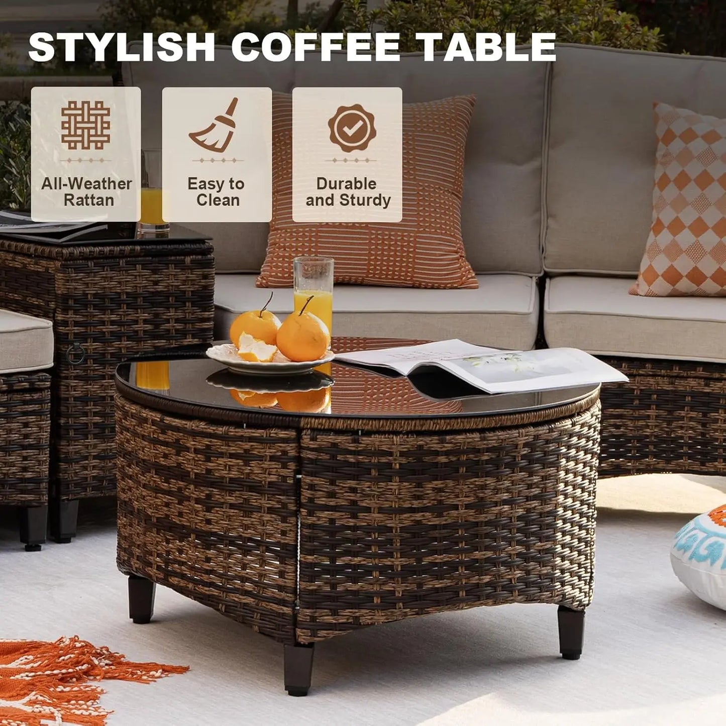9 PCS Half Moon Rattan Conversation Set