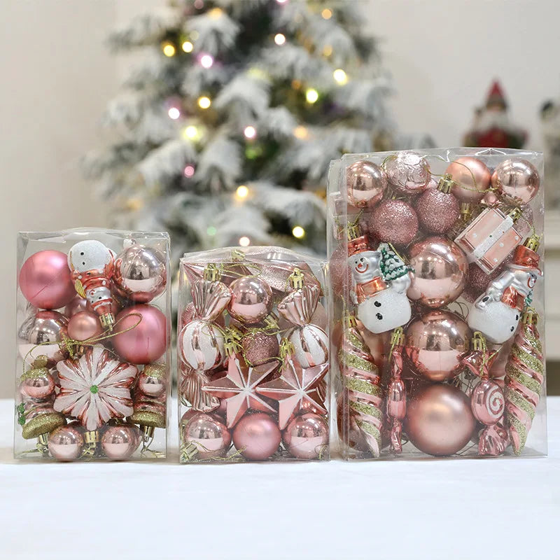 Set of pink Christmas ornaments.