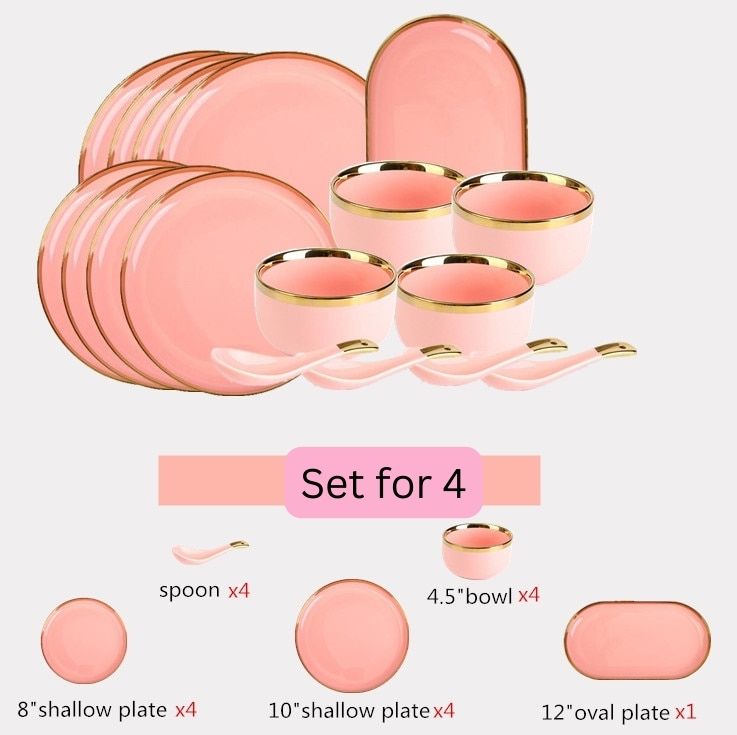Pink Ceramic Gold Lined Dinnerware