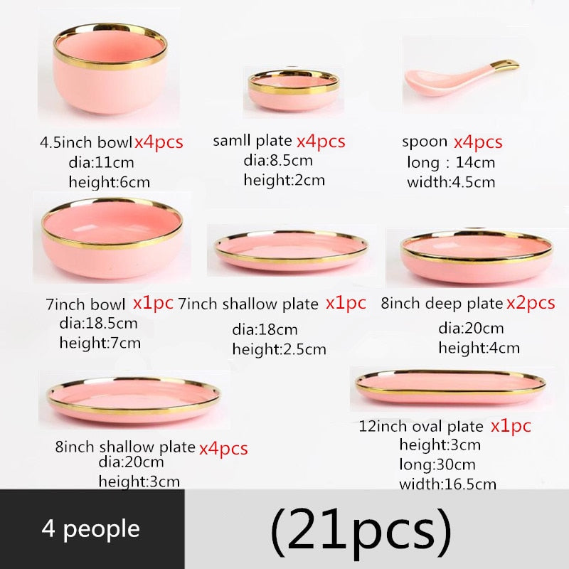 Pink Ceramic Gold Lined Dinnerware