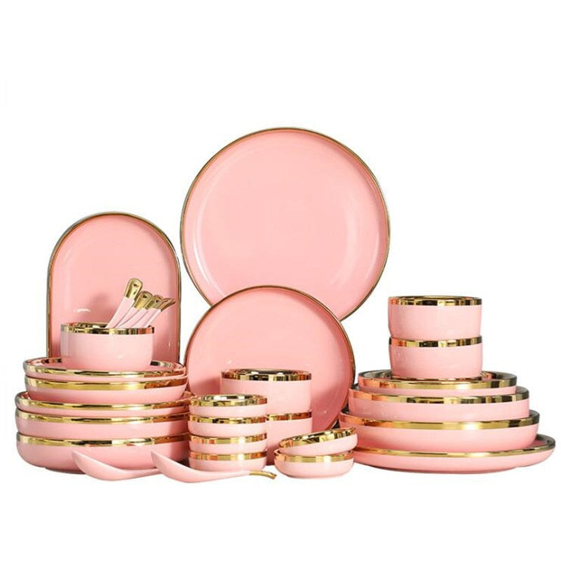 Pink Ceramic Gold Lined Dinnerware