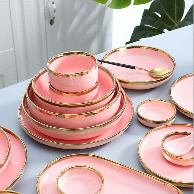Pink Ceramic Gold Lined Dinnerware