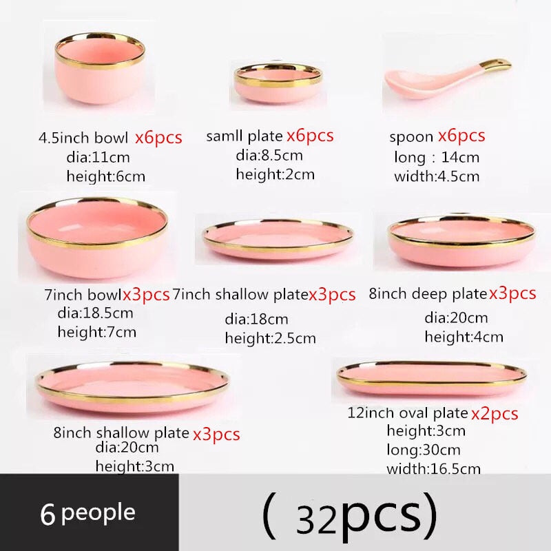 Pink Ceramic Gold Lined Dinnerware