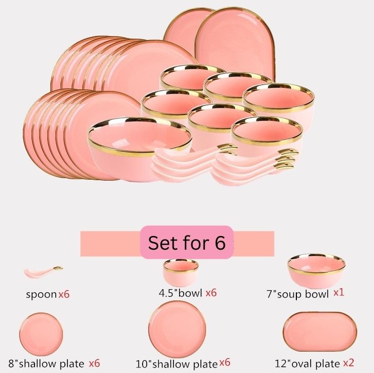Pink Ceramic Gold Lined Dinnerware