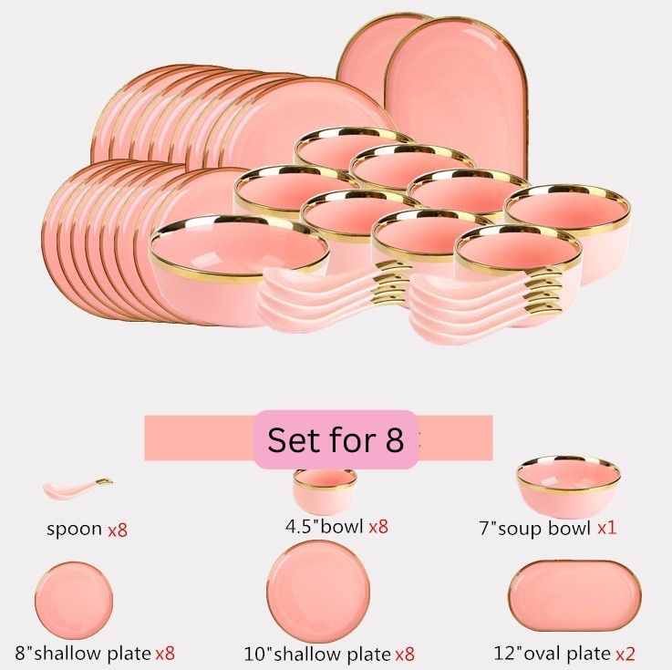 Pink Ceramic Gold Lined Dinnerware