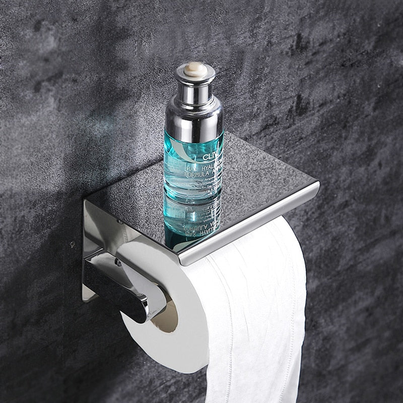 toilet paper holder with shelf chrome