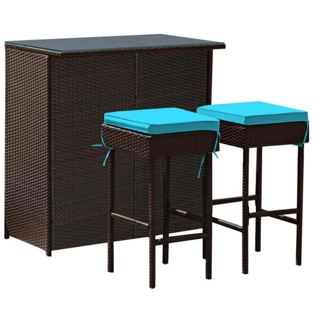 3PCS Rattan Wicker Bar Table and Stools